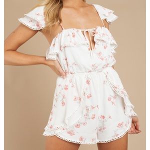 TOBI White Floral Ruffle Short Romper